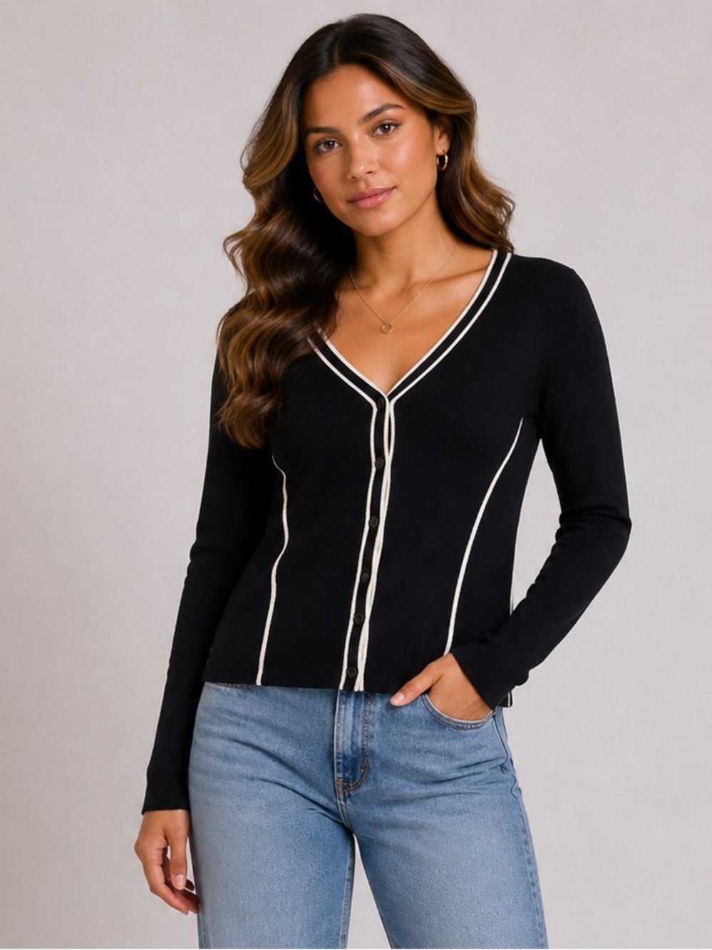 Brooks Brothers Womens Black V-Neck Cardigan Size Large